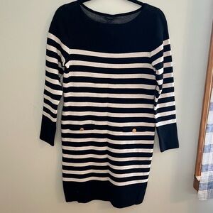 NWT ANN TAYLOR FACTORY Black & White Striped Thick Knit Dress Button Pockets S